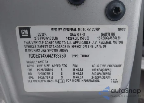 2004 Chevrolet Silverado 1500 z USA, uszkodzony, nr VIN 1GCEC14X44Z188730